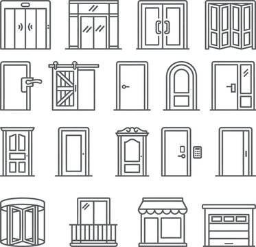 Collection of various door types for architecture and interior design.