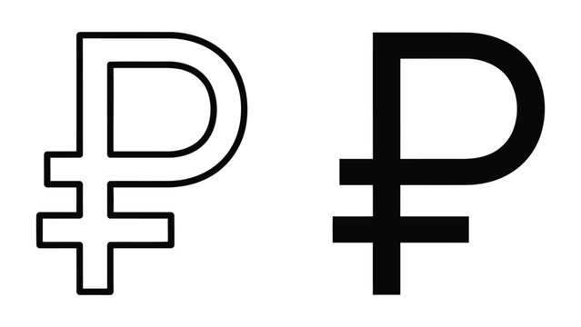 Russian ruble currency symbol icon in outline and solid vector graphic styles