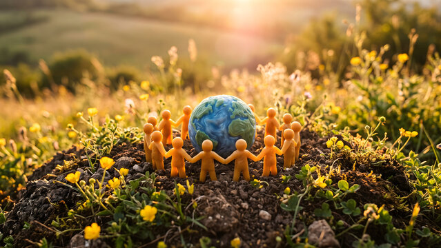 Hands around the world symbolizing global unity and environmental protection