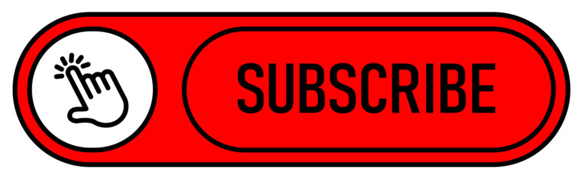Subscribe Button PNG with Red Rounded Glossy Design and Circular Icon, Isolated on Transparent Background for Website Interface