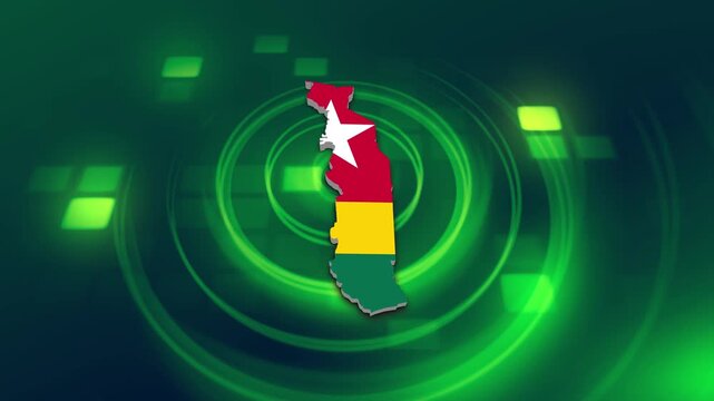 Togo Flag on its Country Map, 3D Map Flag Opener Suitable for Politics, Elections, Travel, News and Sports Events and Presentations