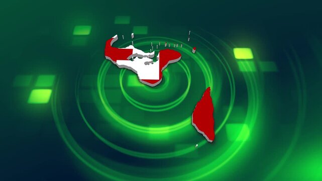 Tonga Flag on its Country Map, 3D Map Flag Opener Suitable for Politics, Elections, Travel, News and Sports Events and Presentations