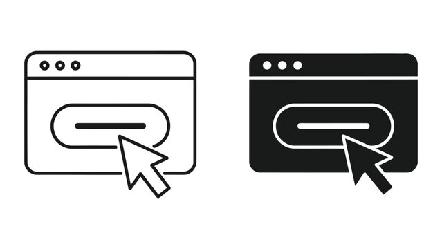 Website click action vector icon set with cursor arrow on web browser interface window
