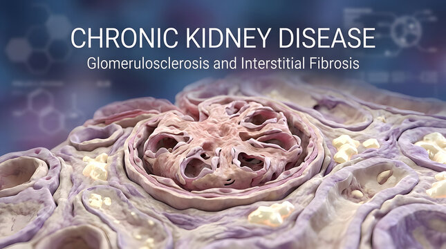 Chronic kidney disease conceptual medical illustration showing glomerulosclerosis