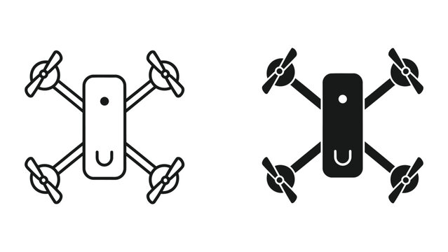 Modern quadcopter drone flat vector icon set isolated on white background