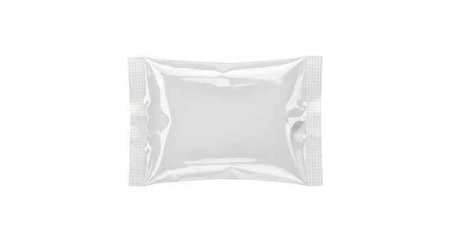 Blank white plastic snack wrapper isolated on transparent background