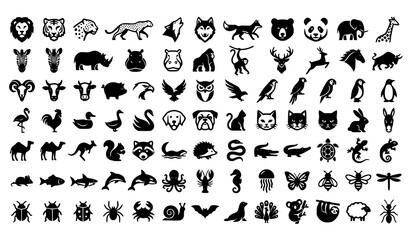 Obraz premium 80 minimalist animal logo set with unique wildlife pet and mascot vector icon designs
