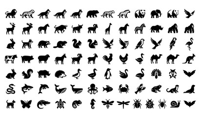 Fototapeta premium 80 modern animal mascot logo collection with unique wildlife and pet vector icon symbols