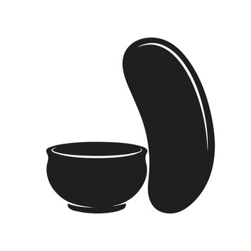 Traditional bowl and a large single bean pod vector graphic with minimalist blac