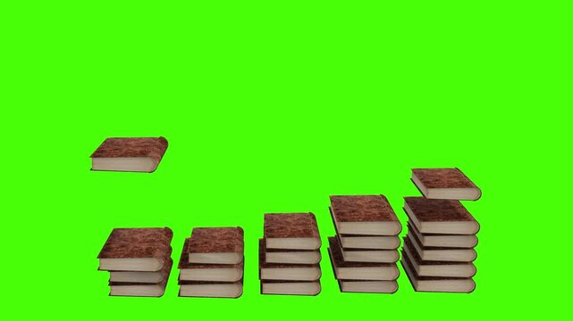 Stacks of vintage leather books rising in an upward growth pattern