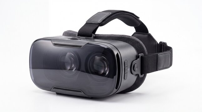 Modern black virtual reality headset isolated on white