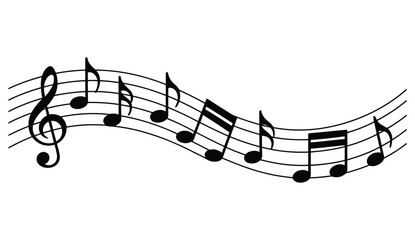 Musical note wave vector featuring melody symbols, bass and treble notes for sheet music, sound, composition and musical design © SAHIDUL ISLAM