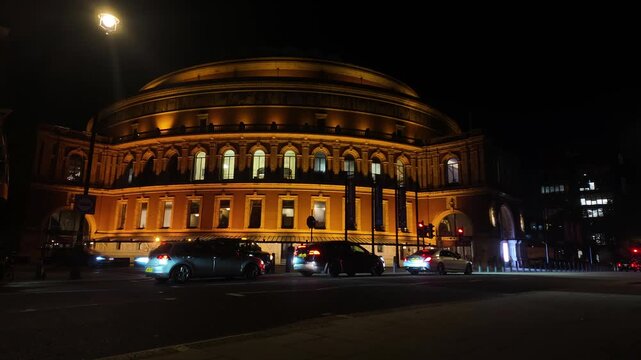 Exterior of the famous Royal Albert Hall concert venue (building) and The Albert Memorial in South Kensington, London. Opera theater in England, UK | May 02 2026