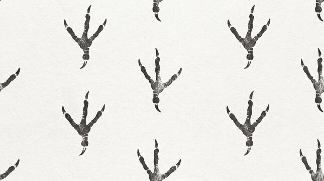 Seamless pattern with black bird footprints on white background paw prints animal tracks foot print bird paws track pattern footsteps background footprint seamless repeating wallpaper