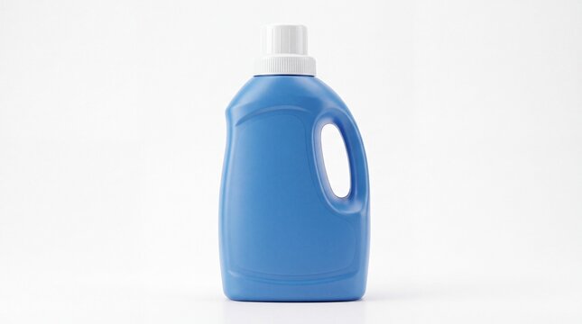 Blue plastic laundry detergent bottle isolated on white
