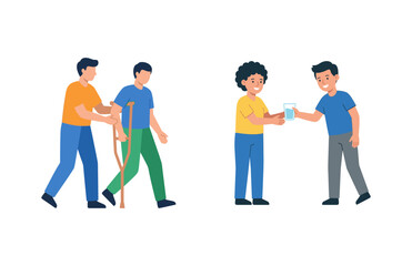 Obraz premium Diverse People Engaging in Acts of Kindness Helping Others and Providing Support to Friends in Daily Life