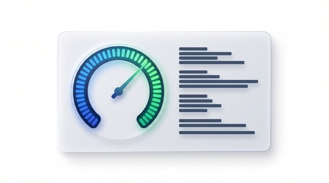 Speedometer gauge dashboard interface in glassmorphism UI style