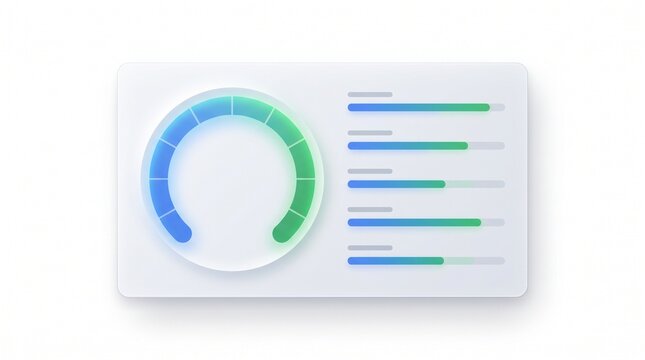 Modern UI dashboard widget with performance meter and progress bars