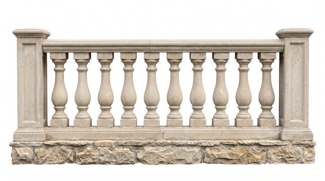 Ornate stone balustrade with turned balusters and base on a textured stone platform