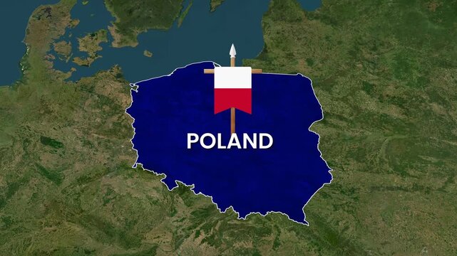 Poland map silhouette with national flag animation on geographic video background