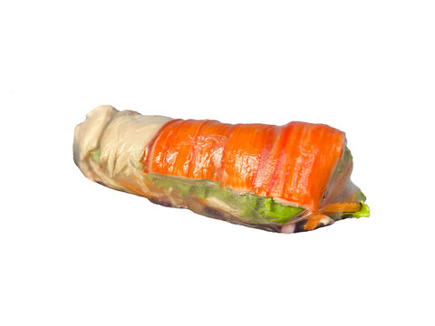 Fresh salad roll with crab sticks boiled chicken breast and vegetables ,Vietnamese Salad Rolls ,on white background, png