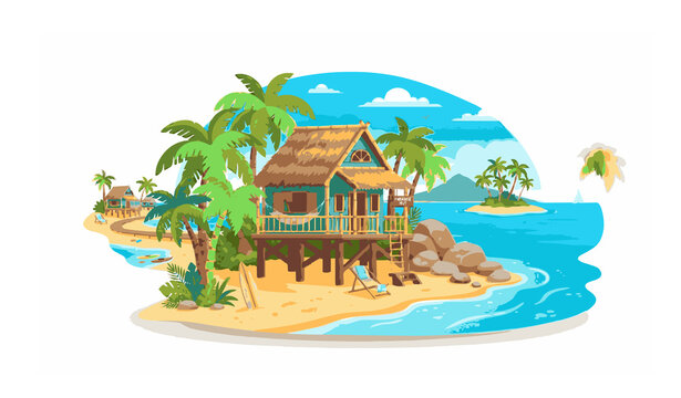Untitled design - 1Tropical Beach Hut Island Resort Flat Vector Illustration