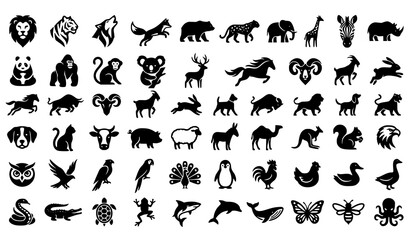 Obraz premium Animal logo collection with wildlife pet and mascot vector icons for modern branding