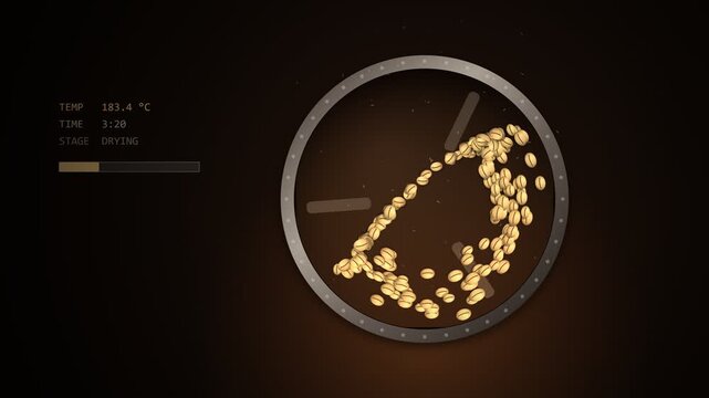 Coffee Beans Roasting In Rotating Drum Color Change Animation