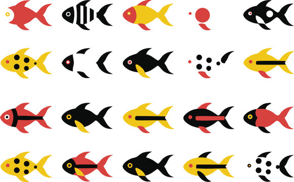set of vector silhouettes of animals 20 Fishing Line Icon Illustration Set
