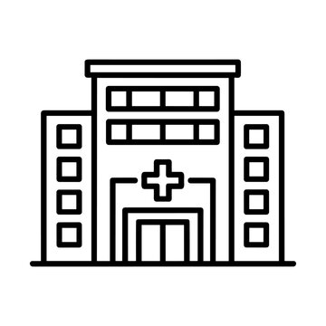 Multi-Story Hospital Building with Emergency Entrance and Medical Cross