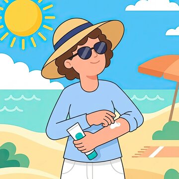 Woman applying sunscreen on the beach