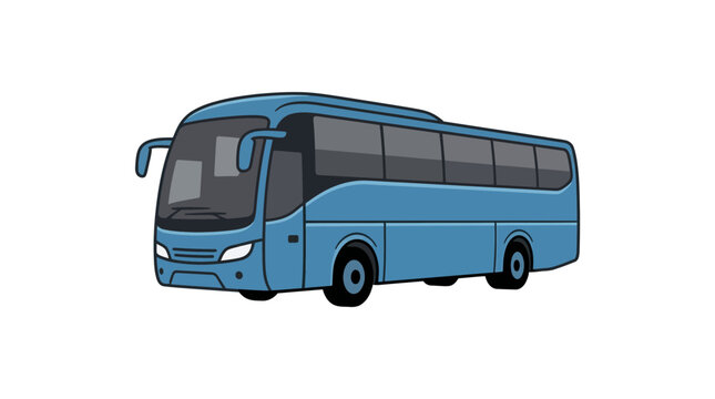 Blue public bus cartoon isolated on a white background.