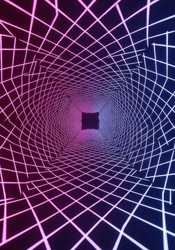 A futuristic abstract background featuring glowing pink and blue neon light trails forming a deep tunnel for a dynamic visual vj loop, pink, bright, blue