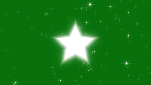Sparkling star twinkle glitter white cartoon doodle animation, Star twinkling, white star blinking shining light twinkling effect glowing on green background, 4K loop