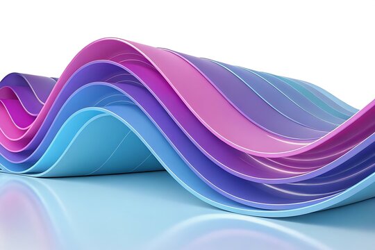 Smooth flowing 3D waves, purple, pink and blue gradients, glossy surfaces, futuristic minimal composition, clean background, ultra high resolution.