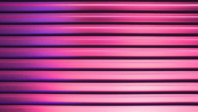 Metallic horizontal blinds in neon pink and purple synthetic light