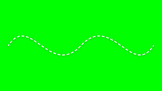 White dashed wavy line animation on a green screen background.