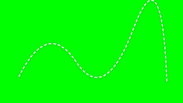 White dashed line path with arrow on green screen background.