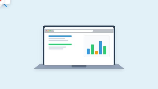 Flat Illustration of a Laptop Displaying Data Analytics and Charts