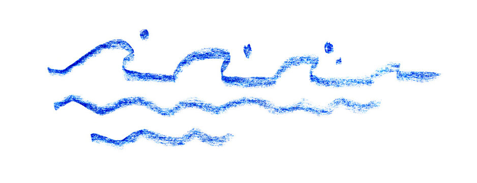 Sea wave crayon icon. Hand drawn water flow
