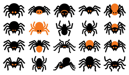 Fototapeta premium A collection of various spooky halloween spider vector icons isolated on a white background for design projects