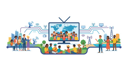 Naklejka premium Global Communication Network Illustration with Diverse People