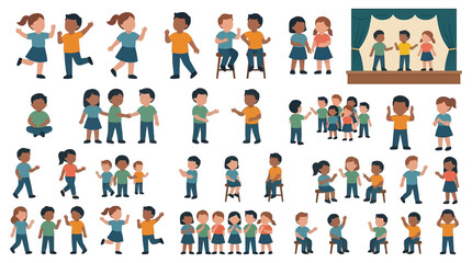Fototapeta premium Diverse group of cartoon children characters in various poses vector illustration