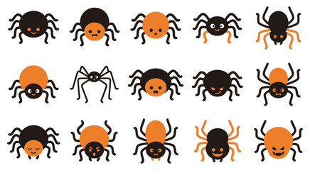 Fototapeta premium A collection of cute cartoon halloween spider vector icons isolated on a white background for festive holiday designs