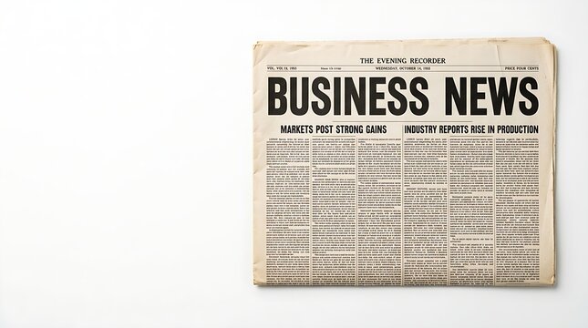 Vintage Newspaper with Business News Headline and Unreadable Text