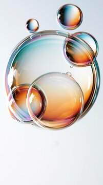 Bubbles shift in water, displaying bright colors against a white background with sunlight enhancing their appearance.
