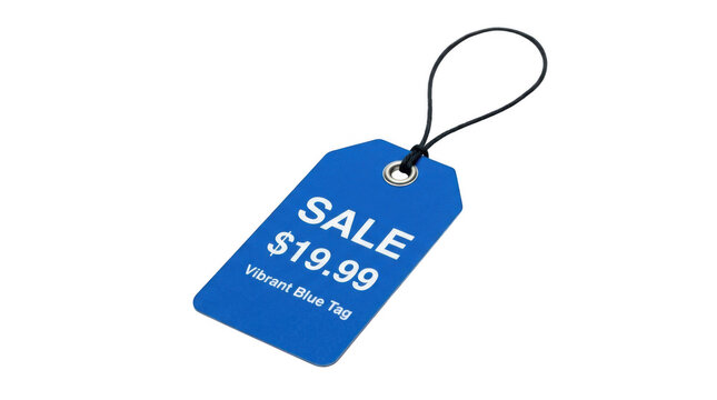 Blue sale tag with text 1999 and vibrant blue tag label isolated on transparent background