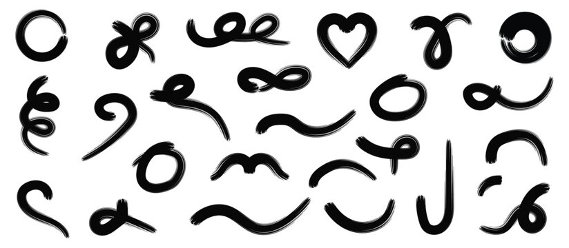 Bold lines brush strokes swirl, line curve, calligraphy geometric shape crayon effect background. Abstract circle, zigzag vector