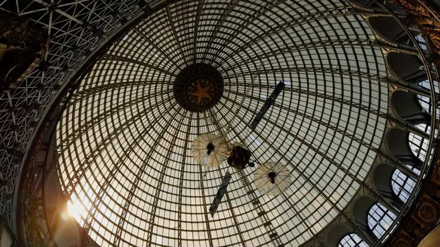 Glass dome ceiling of moscow space museum pavilion