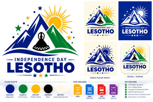 Lesotho Independence Day logo collection with patriotic mountain designs and social media branding